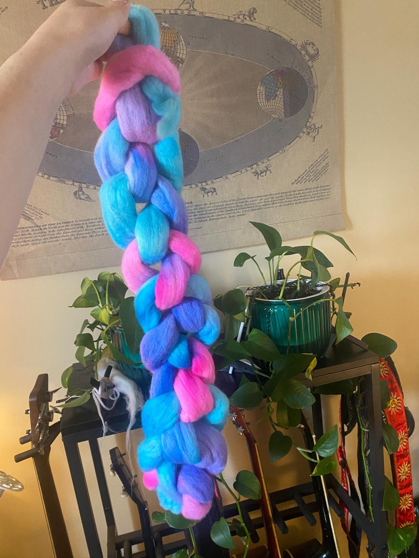 Hand Dyed Merino Wool Roving for Spinning, Felting | Frostbitten (50-100g)