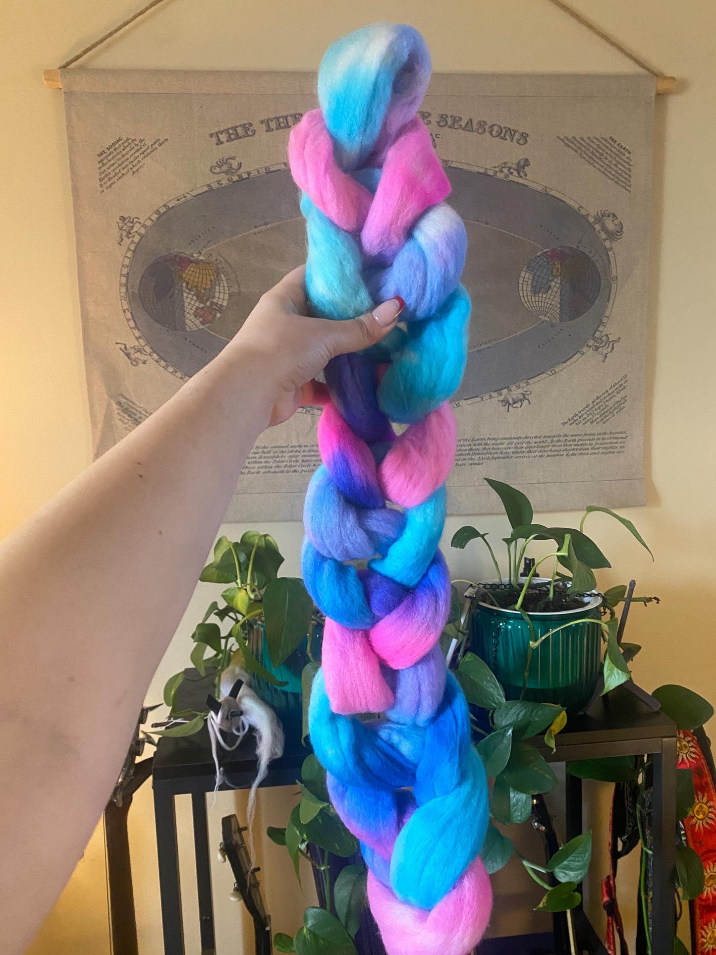 Hand Dyed Merino Wool Roving for Spinning, Felting | Frostbitten (50-100g)