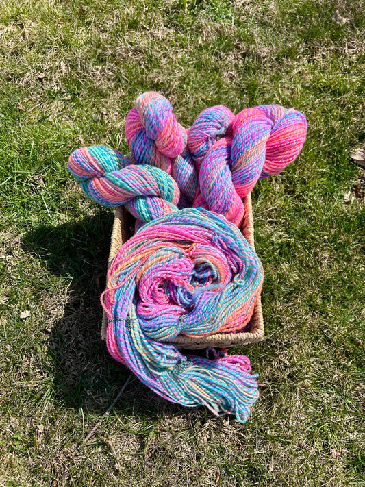Hand Spun Yarn | Sunset Fractal | 100g Hank